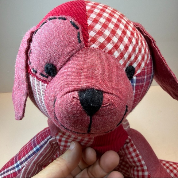 Rare POTTERY BARN KIDS RED PATCHWORK DOG PLUSH STUFFED ANIMAL PLAID CORDUROY PBK - Picture 10 of 13